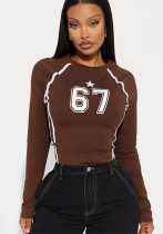 Women autumn sports elastic printed long-sleeved Top