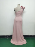 Women Beaded Flower Pleated Off-shoulder Split Evening Dress