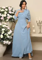 Women Abaya Neckline Beaded Diamond Strip Shawl Collar Muslim Robe