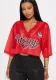 Women summer Letter printed v-neck lace short-sleeved T-shirt