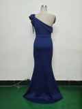 Women Lotus Leaf Shoulder Slash Shoulder Beaded Beaded Evening Dress