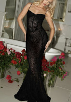 Women Summer Leopard Print See-Through Strap Dress
