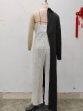 Women Silver Patchwork Sequined One Shoulder Jumpsuit