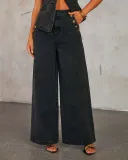 Fashion Chic Button Sleeveless Vest Wide Leg Denim Pants Two Piece Set