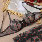 Heart Print Temptation Mesh Sexy Underwear Set Sexy Hollow Four-Piece Lingerie Set