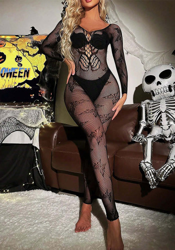 Halloween Sexy Body Stockings Bow Hollow Sexy Temptation Jumpsuit
