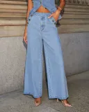 Fashion Chic Button Sleeveless Vest Wide Leg Denim Pants Two Piece Set