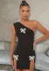 Summer Beaded Bow Slit Slash Shoulder Women Dress