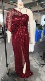 Women Summer One Shoulder Irregular Sequin Evening Dress