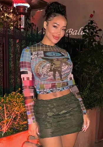 Autumn Fashion Trend Round Neck Long Sleeve Tight Fitting Women Crop Top