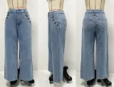 Fashion Chic Button Sleeveless Vest Wide Leg Denim Pants Two Piece Set