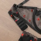 Heart Print Temptation Mesh Sexy Underwear Set Sexy Hollow Four-Piece Lingerie Set