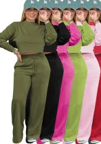 Women's Autumn And Winter Sportswear Long Sleeve Round Neck Top Pants Two Piece Set