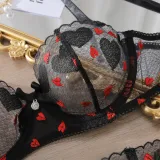 Heart Print Temptation Mesh Sexy Underwear Set Sexy Hollow Four-Piece Lingerie Set