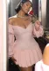 Women autumn sexy Off Shoulder lantern sleeve pleated dress