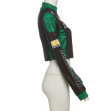 Women autumn and winter sexy American retro printed long-sleeved Crop baseball jacket
