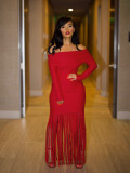 Women sexy off shoulder tassel bodycon long sleeve off-shoulder evening dress