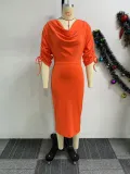 Women pleated split stretch bodycon dress