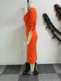 Women pleated split stretch bodycon dress