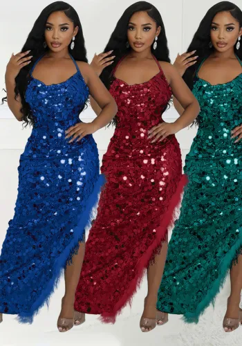 Women sexy suspender sequin irregular dress