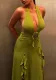 Women summer sexy deep V-neck Halter Neck slit Solid flower dress