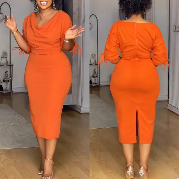 Women pleated split stretch bodycon dress