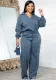 Women autumn and winter solid v-neck long sleeve casual sports top and pant two-piece set