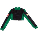 Women autumn and winter sexy American retro printed long-sleeved Crop baseball jacket