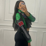 Women autumn and winter sexy American retro printed long-sleeved Crop baseball jacket