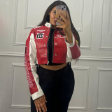 Women autumn and winter sexy American retro printed long-sleeved Crop baseball jacket