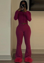 Women Solid Stretch long sleeve Top and Pant two-piece set