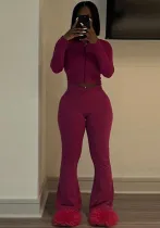 Women Solid Stretch long sleeve Top and Pant two-piece set