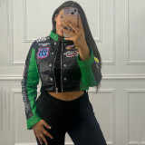 Women autumn and winter sexy American retro printed long-sleeved Crop baseball jacket