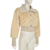 Autumn Winter Women's Solid Color Turndown Collar Single-Breasted Fur Patchwork Long Sleeve Women Jacket Coat