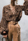 Women's Spring Summer Zebra Print V-Neck Lace-Up Long-Sleeved Shirt