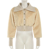 Autumn Winter Women's Solid Color Turndown Collar Single-Breasted Fur Patchwork Long Sleeve Women Jacket Coat