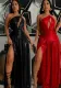 Women's Slash Shoulder Hollow High Slit Sexy Sleeveless Long Party Evening Dress