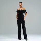 Women's Sexy Long Off Shoulder Sequins Formal Party Jumpsuit
