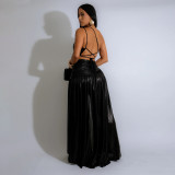 Women's Slash Shoulder Hollow High Slit Sexy Sleeveless Long Party Evening Dress