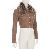 Autumn Winter American Detachable Fur Collar Cardigan Sweater Slim Short Jacket Top Women's Clothing
