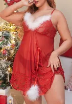 Plus Size See-Through Sexy Lingerie Christmas Night Dress
