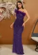 Women Solid Color Sequin Feather Patchwork Long Sexy Dress