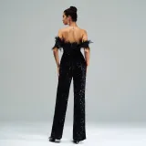 Women's Sexy Long Off Shoulder Sequins Formal Party Jumpsuit