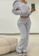 Embroidery Letter Hooded Zipper Oodies High Waist Straight Pants Women Sport Two Piece Set