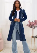 Women's Ripped Long Denim Coat