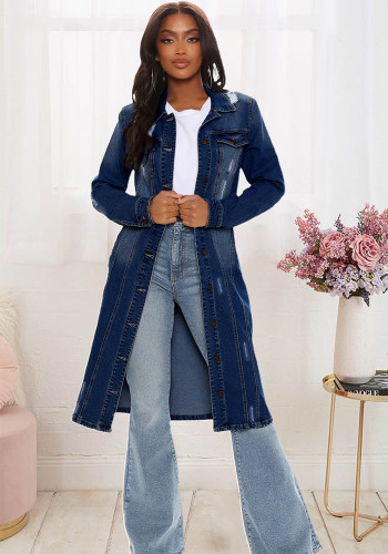 Women's Ripped Long Denim Coat