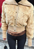 Autumn Winter Women's Solid Color Turndown Collar Single-Breasted Fur Patchwork Long Sleeve Women Jacket Coat