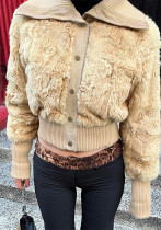 Autumn Winter Women's Solid Color Turndown Collar Single-Breasted Fur Patchwork Long Sleeve Women Jacket Coat