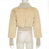 Autumn Winter Women's Solid Color Turndown Collar Single-Breasted Fur Patchwork Long Sleeve Women Jacket Coat