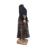 Plus Size Women's Black Pearl Mesh Patchwork Dress